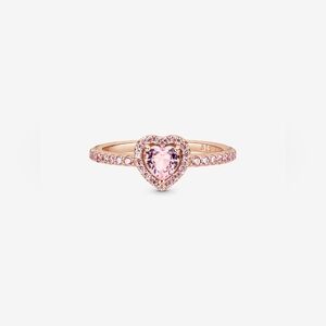 Pandora Sparkling Elevated Heart Ring – Rose Gold – Pink CZ – Size 8